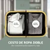 Cesto de Ropa Sucia Plegable con Tapa 80 L de Tela no Tejida 2 Compartimentos Asas 54x34x58,5 cm Negro - Ogal.Es
