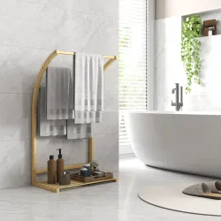 Toallero de Pie de Bambú con 3 Barras y Estante de Almacenamiento para Baño y Lavandería 50x29x84 cm Natural - Ogal.Es