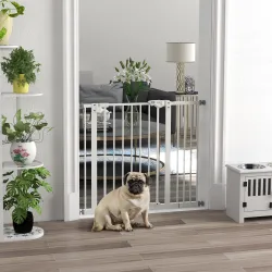 Barrera de Seguridad para Perros 74-94 cm con Extensión Montaje a Presión y Doble Bloqueo Blanco - Ogal.Es
