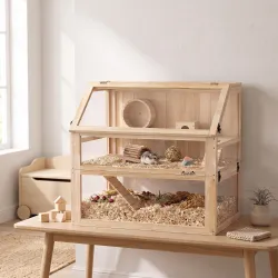 Jaula para Hámster de Madera 3 Nivles con Base Desmontable Profundo Balancín Rueda de Ejercicio Rampas Casita Na... - Ogal.Es