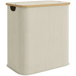 Cesto de Ropa Sucia Plegable con Tapa 80 L de Tela no Tejida 2 Compartimentos Asas 54x34x58,5 cm Beige - Ogal.Es