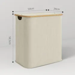 Cesto de Ropa Sucia Plegable con Tapa 80 L de Tela no Tejida 2 Compartimentos Asas 54x34x58,5 cm Beige - Ogal.Es