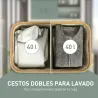 Cesto de Ropa Sucia Plegable con Tapa 80 L de Tela no Tejida 2 Compartimentos Asas 54x34x58,5 cm Beige - Ogal.Es