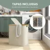 Cesto de Ropa Sucia Plegable con Tapa 80 L de Tela no Tejida 2 Compartimentos Asas 54x34x58,5 cm Beige - Ogal.Es