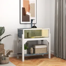 Casa de Tortugas de Madera con Estante Soporte para Lámpara Paneles Transparentes Techo Abatible Bandeja Gris - Ogal.Es