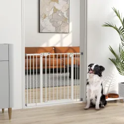 Barrera de Seguridad para Perros 74-100 cm con Extensiones Montaje a Presión y Doble Bloqueo Blanco - Ogal.Es