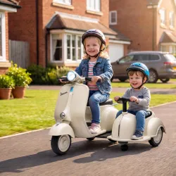 Moto Eléctrica para Niños Licencia VESPA con 2 Asientos Arranque Suave Luz Delantera Música USB y Almacenamiento... - Ogal.Es
