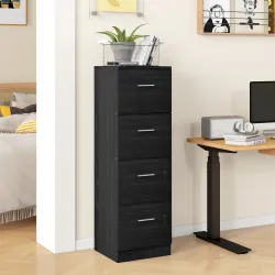 Cajonera Escritorio con 4 Cajones Cerraduras Barras Ajustables para Archivos Tamaño A4 y Carta 40x42x130,8 cm Negro - Ogal.Es