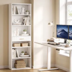 Estantería para Libros Alta y Estrecha Librería de 7 Niveles con Cajón 6 Compartimentos Abiertos 60x24x182 cm Bl... - Ogal.Es
