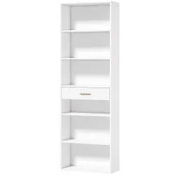 Estantería para Libros Alta y Estrecha Librería de 7 Niveles con Cajón 6 Compartimentos Abiertos 60x24x182 cm Bl... - Ogal.Es