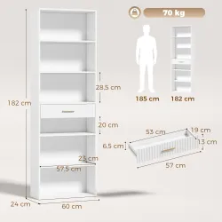 Estantería para Libros Alta y Estrecha Librería de 7 Niveles con Cajón 6 Compartimentos Abiertos 60x24x182 cm Bl... - Ogal.Es
