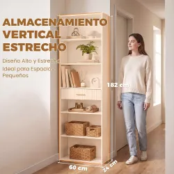 Estantería para Libros Alta y Estrecha Librería de 7 Niveles con Cajón 6 Compartimentos Abiertos 60x24x182 cm Bl... - Ogal.Es