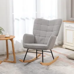 Silla Mecedora de Borreguito Sillón Balancín Oscilante 40° con Patas de Madera de Haya Carga 120 kg 71x98x101 cm... - Ogal.Es