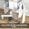 Tendedero Vertical de 4 Niveles con Ruedas 2 Laterales Abatibles Estantes Ajustables y Marco de Acero Gris y Plata - Ogal.Es