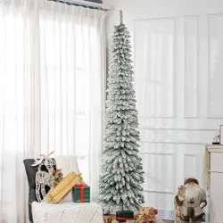 Árbol de Navidad Estrecho Nevado 240 cm con 603 Ramas y Soporte de Metal Plegable para Salón Interior Verde - Ogal.Es