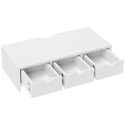 Elevador Monitor, Soporte para Monitor Escritorio con 3 Cajones para PC Portátil 51x24x13 cm Blanco - Ogal.Es