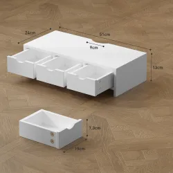 Elevador Monitor, Soporte para Monitor Escritorio con 3 Cajones para PC Portátil 51x24x13 cm Blanco - Ogal.Es
