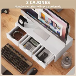 Elevador Monitor, Soporte para Monitor Escritorio con 3 Cajones para PC Portátil 51x24x13 cm Blanco - Ogal.Es