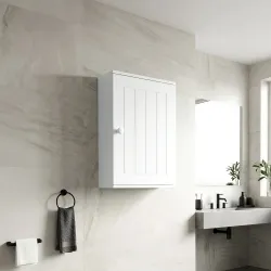 Armario de Baño de Pared Puerta con Cierre Suave Estante Ajustable para Cocina Lavadero 30x14x50 cm Blanco - Ogal.Es