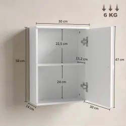 Armario de Baño de Pared Puerta con Cierre Suave Estante Ajustable para Cocina Lavadero 30x14x50 cm Blanco - Ogal.Es