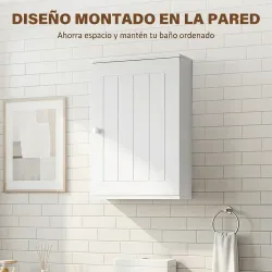 Armario de Baño de Pared Puerta con Cierre Suave Estante Ajustable para Cocina Lavadero 30x14x50 cm Blanco - Ogal.Es