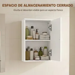 Armario de Baño de Pared Puerta con Cierre Suave Estante Ajustable para Cocina Lavadero 30x14x50 cm Blanco - Ogal.Es