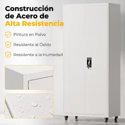Armario de Herramientas de Acero 180 cm con Ruedas Extraíbles Estantes Ajustables Carga 250 kg para Garaje Blanco - Ogal.Es