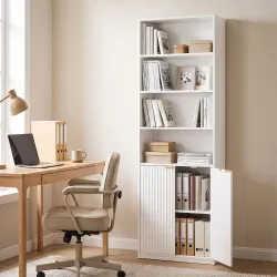 Librería Alta y Estrecha de 6 Niveles con 4 Compartimentos Abiertos Estante Ajustable Cierres Magnéticos Blanco - Ogal.Es