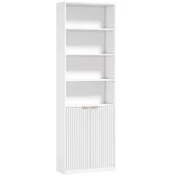 Librería Alta y Estrecha de 6 Niveles con 4 Compartimentos Abiertos Estante Ajustable Cierres Magnéticos Blanco - Ogal.Es