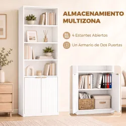 Librería Alta y Estrecha de 6 Niveles con 4 Compartimentos Abiertos Estante Ajustable Cierres Magnéticos Blanco - Ogal.Es