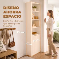 Librería Alta y Estrecha de 6 Niveles con 4 Compartimentos Abiertos Estante Ajustable Cierres Magnéticos Blanco - Ogal.Es