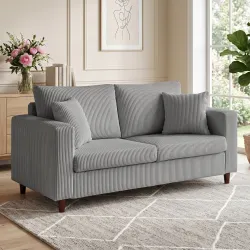 Sofá de 2 Plazas Tapizado en Pana con Asiento Ancho y Profundo y Patas de Madera 170x80x82 cm Gris Claro - Ogal.Es