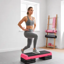 Step de Aeróbic Step para Fitness Antideslizante Altura Regulable 3 Niveles 77x36x20,5cm Rosa y Negro - Ogal.Es