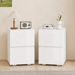Juego de 2 Mesitas de Noche Estrechas Mesillas de Noche Dormitorio con 2 Cajones Frentes de Alto Brillo Blanco - Ogal.Es