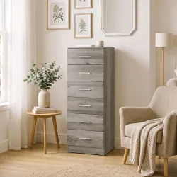Cómoda de 6 Cajones Cajonera Alta para Dormitorio con Antivuelco 40x40x110 cm Gris Claro - Ogal.Es