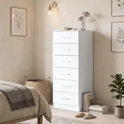 Cómoda de 6 Cajones Cajonera Alta para Dormitorio con Antivuelco 40x40x110 cm Blanco - Ogal.Es