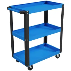 Carro de Herramientas con 3 Estantes Ruedas y Asas para Garaje Mecánico Hogar Carga 120 kg Azul y Negro - Ogal.Es