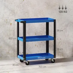 Carro de Herramientas con 3 Estantes Ruedas y Asas para Garaje Mecánico Hogar Carga 120 kg Azul y Negro - Ogal.Es