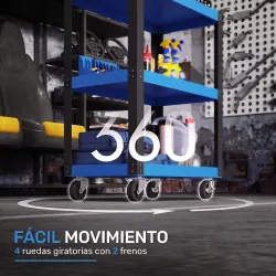 Carro de Herramientas con 3 Estantes Ruedas y Asas para Garaje Mecánico Hogar Carga 120 kg Azul y Negro - Ogal.Es