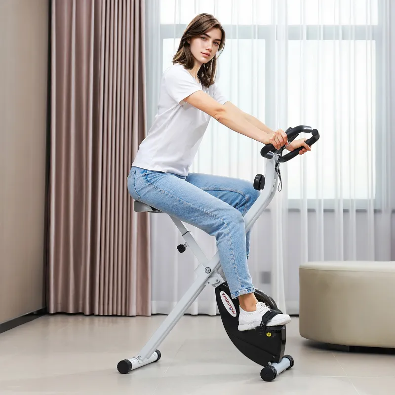 Bicicleta Estática Plegable 8 Niveles Resistencia Magnética Monitor LCD Asiento Ajustable Sensor Ritmo Soporte T... - Ogal.Es