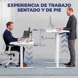 Escritorio Elevable Eléctrico 140x60 cm con 3 Memorias Pantalla LED 2 Ganchos y 2 Pasacables Blanco - Ogal.Es