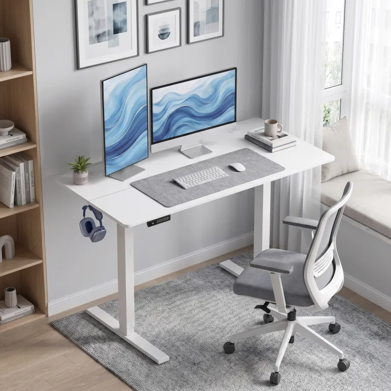 Escritorio Elevable Eléctrico 120x60 cm con 3 Memorias Pantalla LED 2 Ganchos y 2 Pasacables Blanco - Ogal.Es