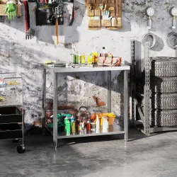Mesa de Trabajo de Acero Inoxidable con 2 Estantes para Cocina Garaje Taller Carga 100 kg 90x60x86 cm Plata - Ogal.Es