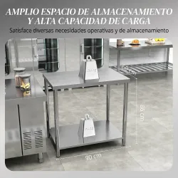 Mesa de Trabajo de Acero Inoxidable con 2 Estantes para Cocina Garaje Taller Carga 100 kg 90x60x86 cm Plata - Ogal.Es