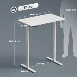 Escritorio Elevable Eléctrico 100x60 cm con 3 Memorias Pantalla LED 2 Ganchos y 2 Pasacables Blanco - Ogal.Es