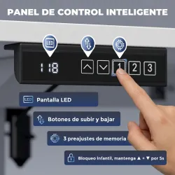 Escritorio Elevable Eléctrico 100x60 cm con 3 Memorias Pantalla LED 2 Ganchos y 2 Pasacables Blanco - Ogal.Es