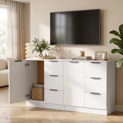 Aparador de Salón Estrecho con Puerta 3 Cajones 60x30x70 cm para Entrada Comedor Blanco - Ogal.Es