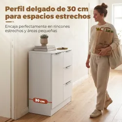 Aparador de Salón Estrecho con Puerta 3 Cajones 60x30x70 cm para Entrada Comedor Blanco - Ogal.Es