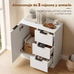 Aparador de Salón Estrecho con Puerta 3 Cajones 60x30x70 cm para Entrada Comedor Blanco - Ogal.Es