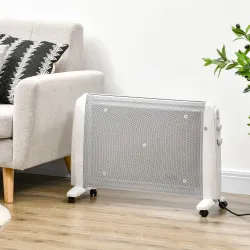 Calefactor Eléctrico 1000W/2000W Radiador de Mica con 2 Niveles de Potencia para 15-20m² 79x27x54 cm Blanco - Ogal.Es
